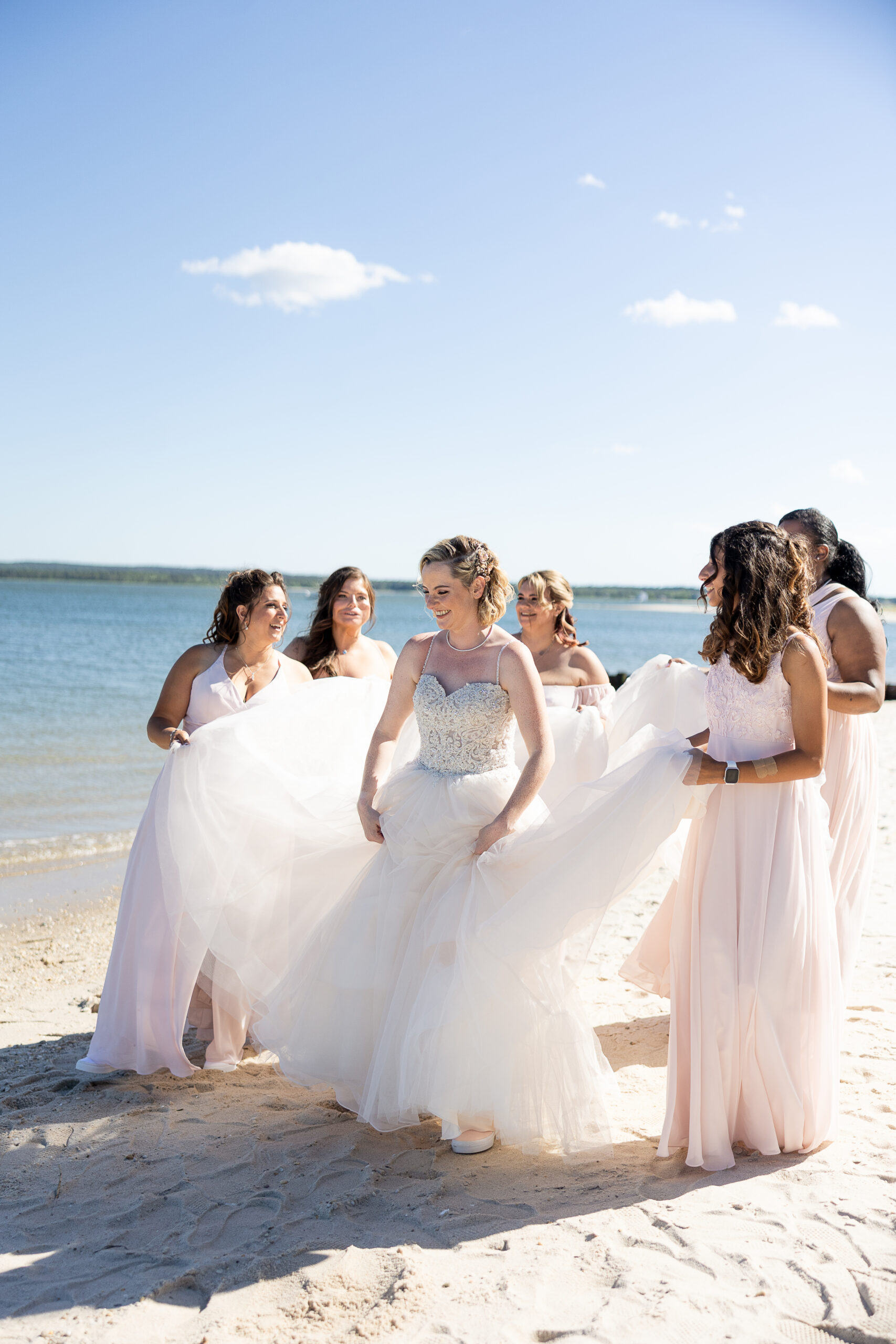 Bridal party on beach