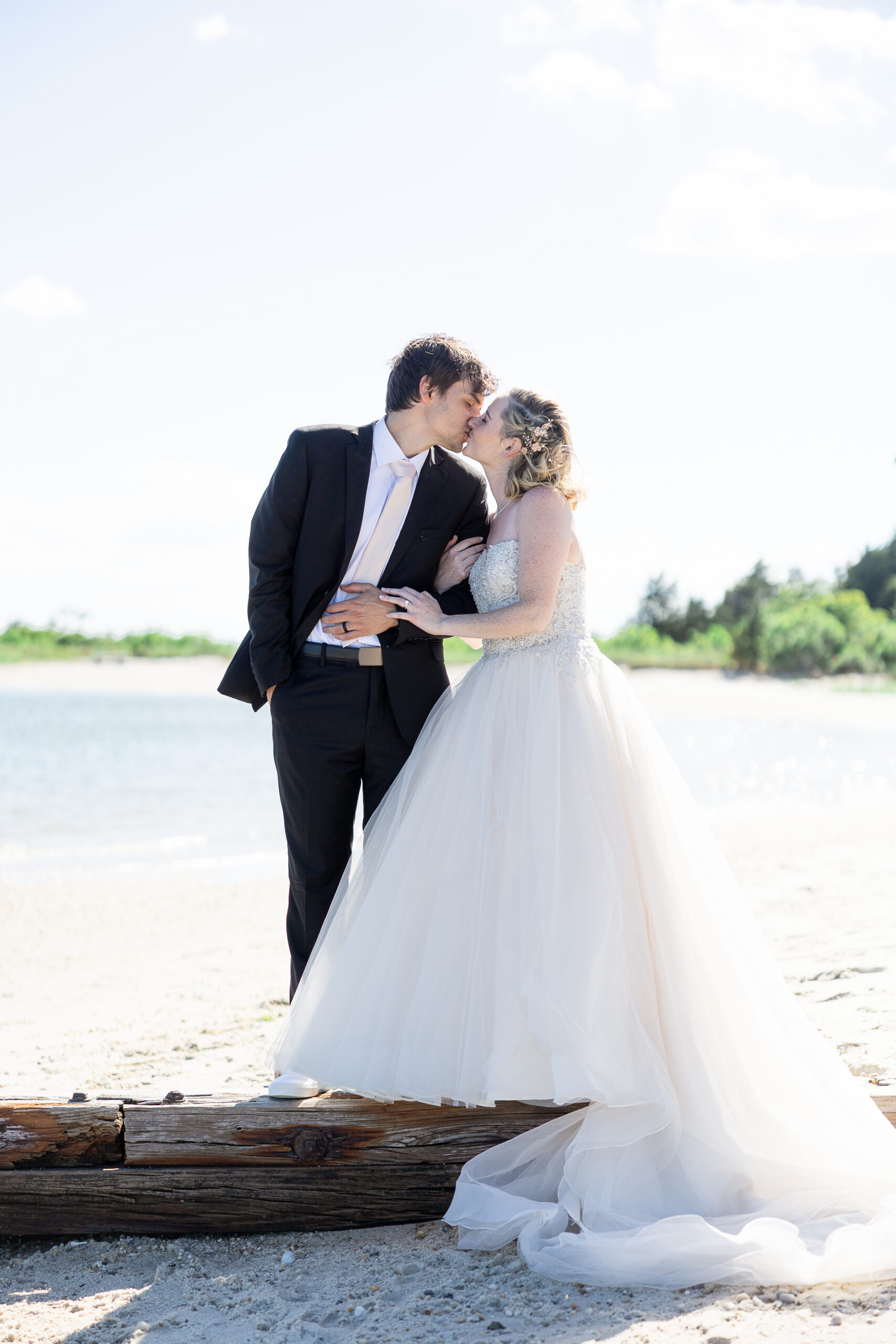 Bride and groom portraits on Long Island Beach
