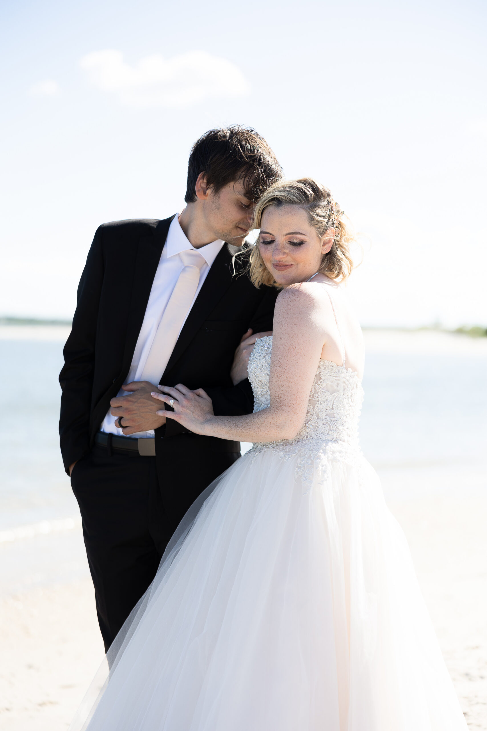 Bride and groom portraits on Long Island Beach