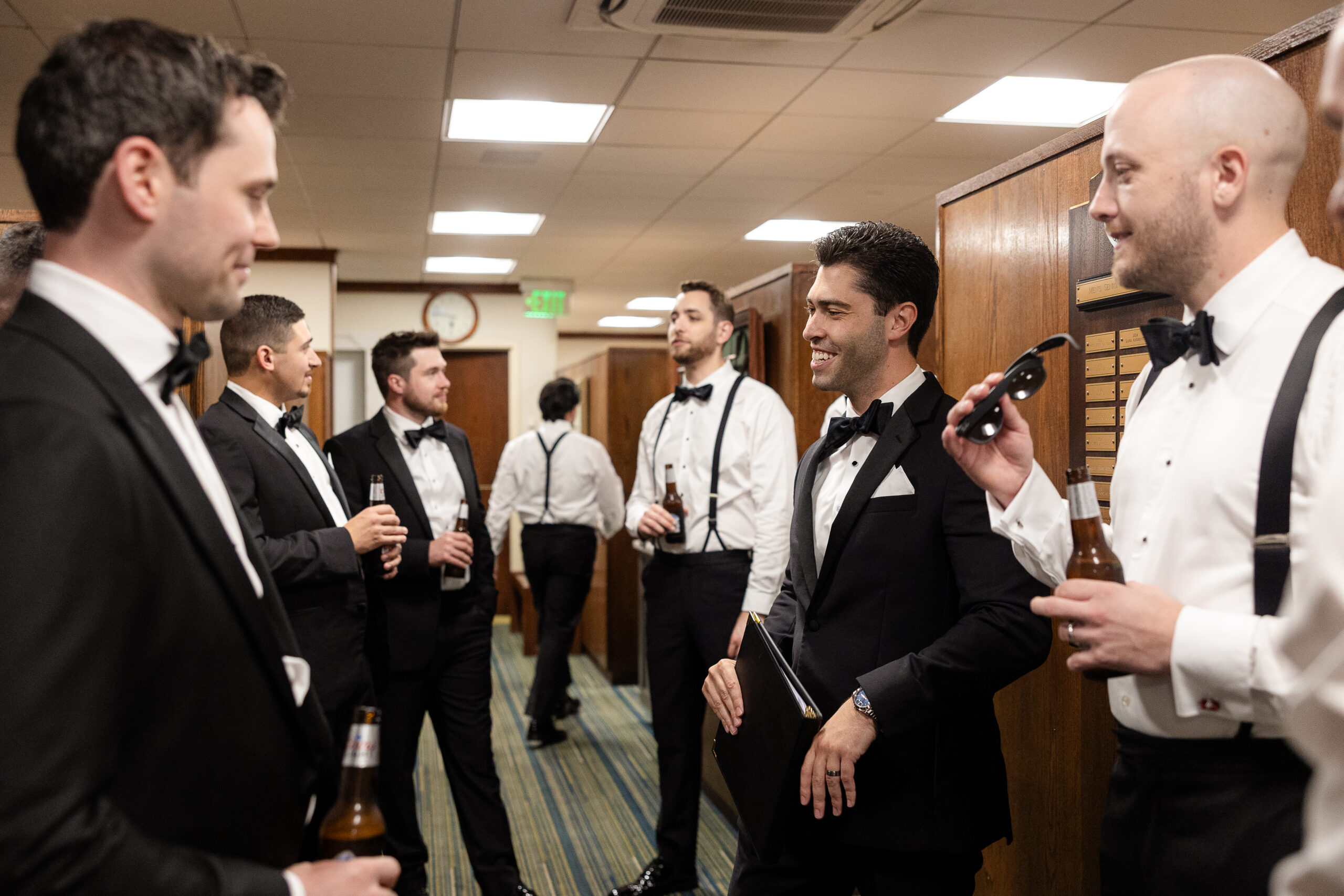 Groom and groomsmen at Country Club locker room