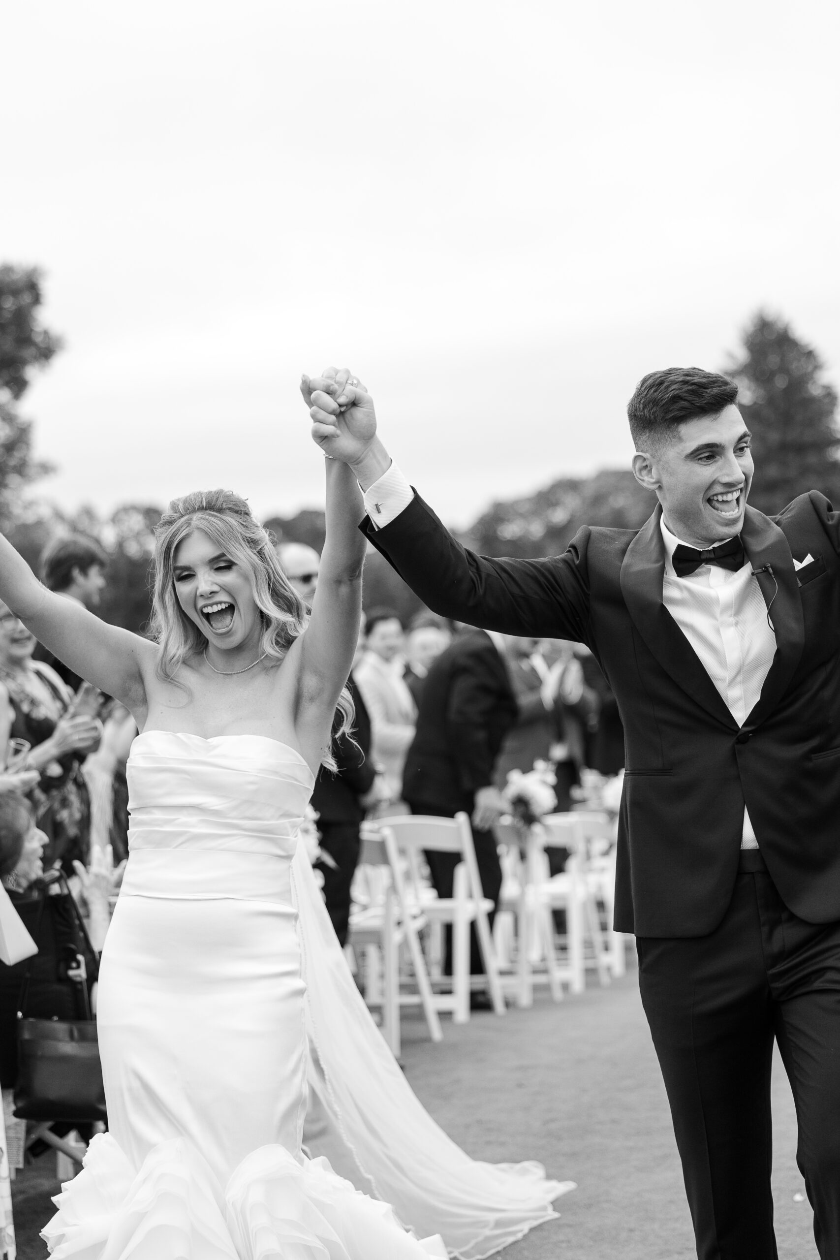 Bride and groom at outdoor country club wedding ceremony