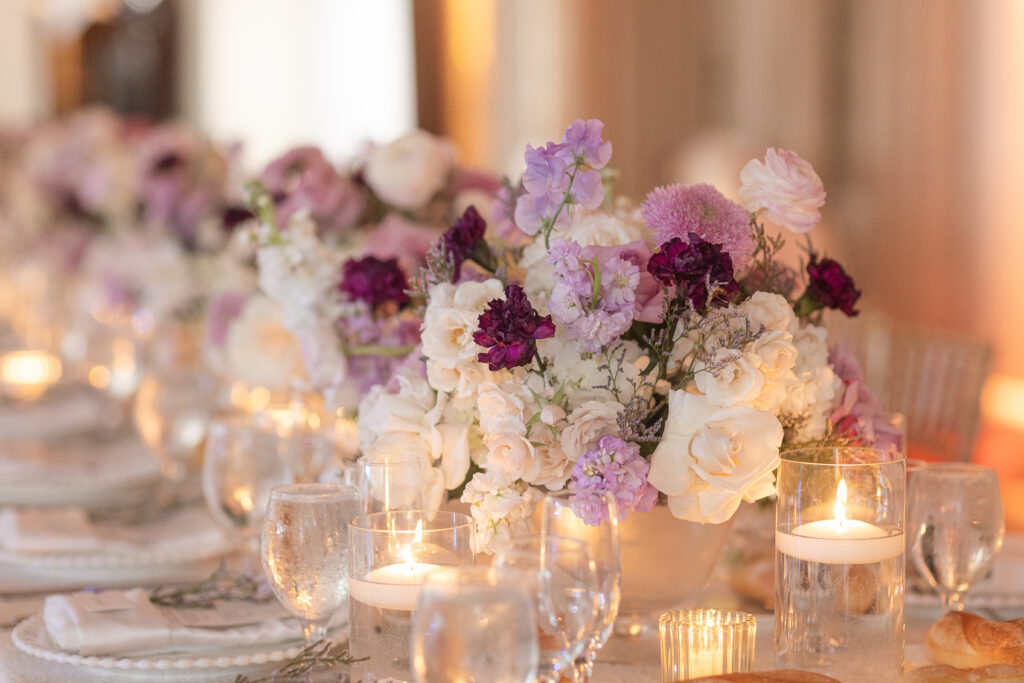Heritage Club Wedding Venue Reception with lavender center pieces