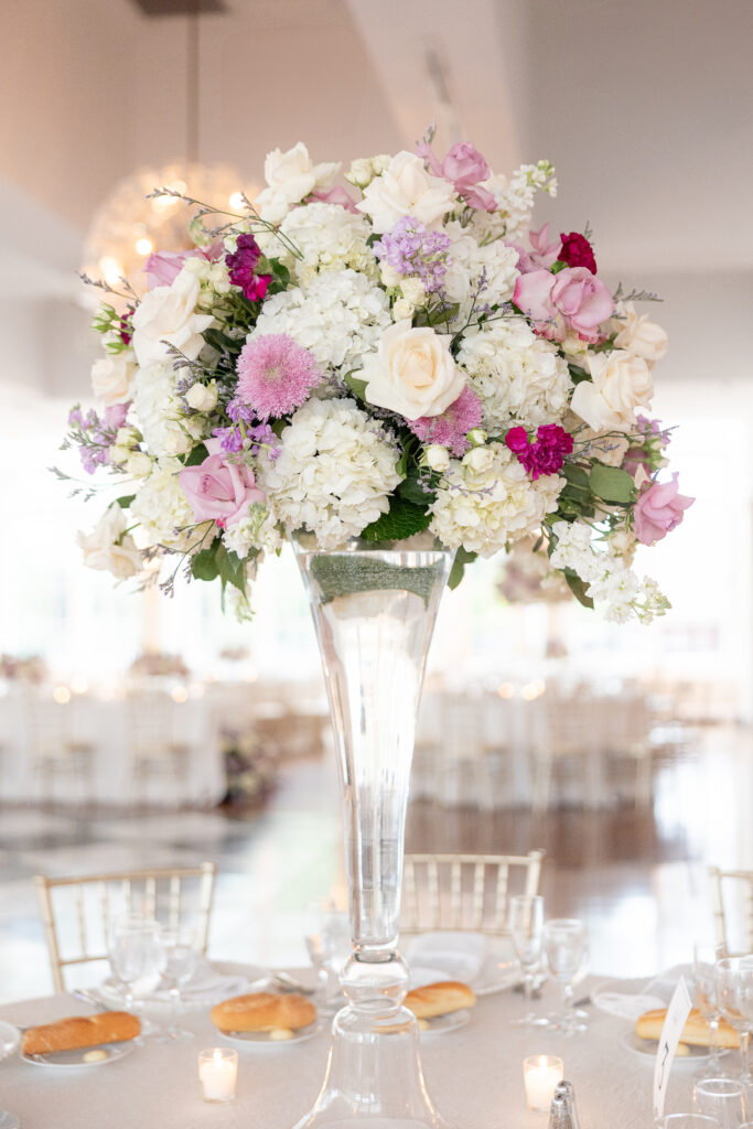 Heritage Club Wedding Venue Reception with lavender center pieces