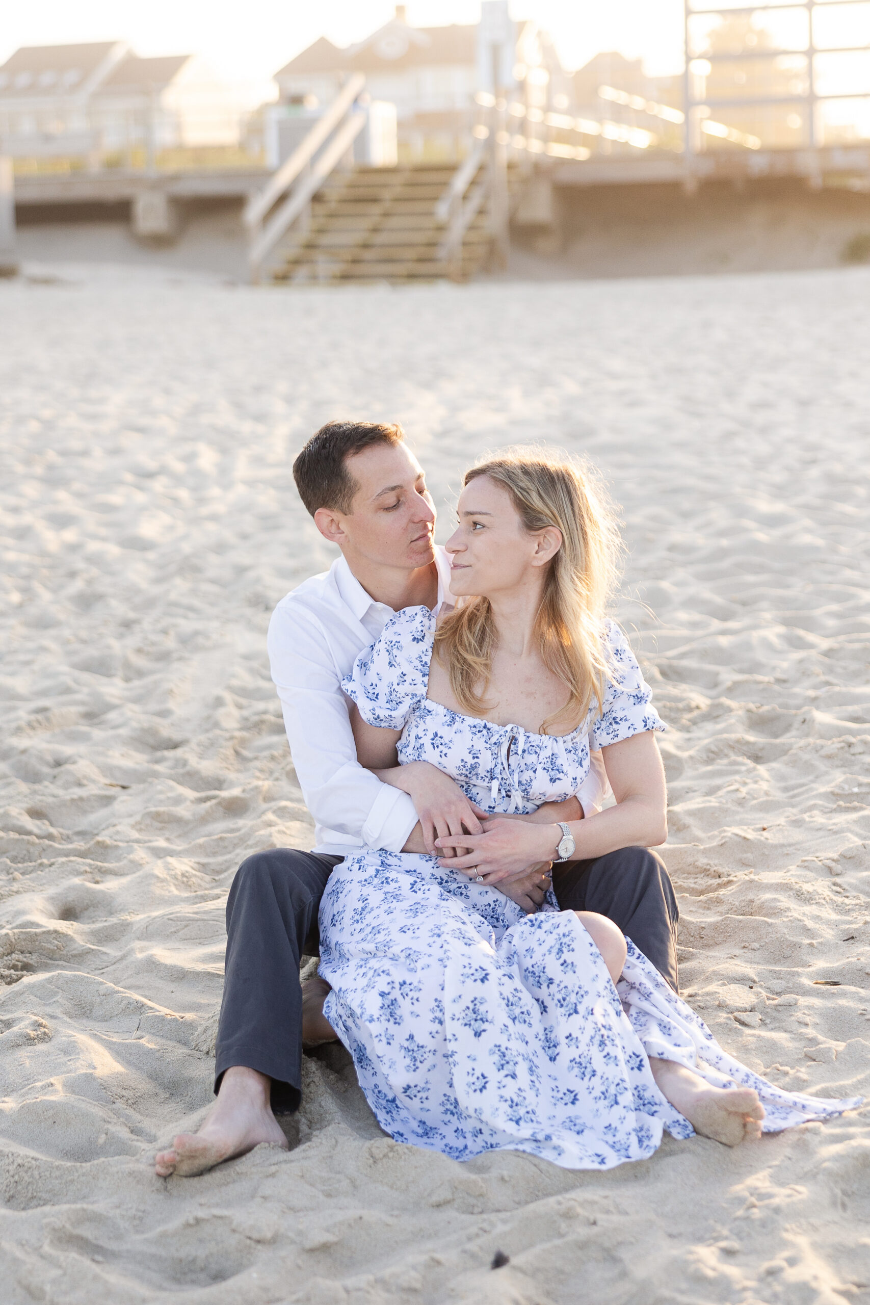 Sunset beach engagement photos in NJ